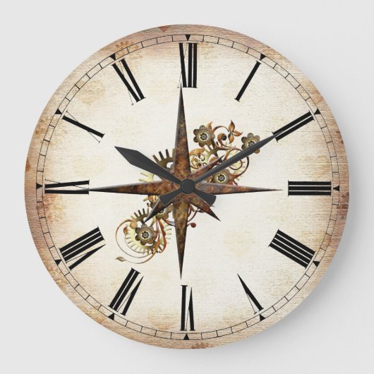 ステームパンクコンパススター ラージ壁時計 (正面)