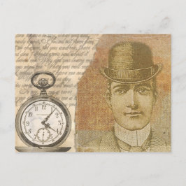 ステームパンクジェントンポケット時計ボウリングをする人、 クリケットの投手はがき ポストカード