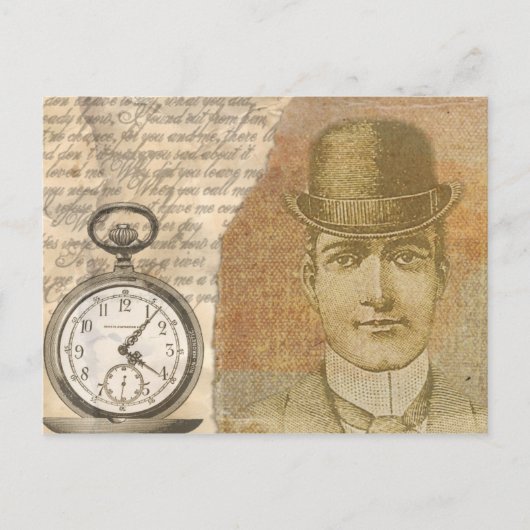 ステームパンクジェントンポケット時計ボウリングをする人、 クリケットの投手はがき ポストカード (正面)