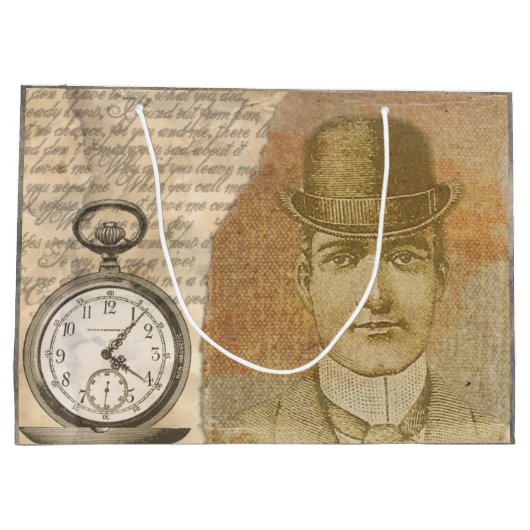 ステームパンクジェントンポケット時計ボウリングをする人、 クリケットの投手抱き枕 ラージペーパーバッグ (裏面)