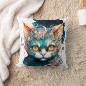 ステームパンクスタイルの水彩猫 クッション (ブランケット)
