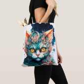 ステームパンクスタイルの水彩猫 トートバッグ (クローズアップ)