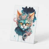 ステームパンクスタイルの水彩猫 台座サイン (正面)