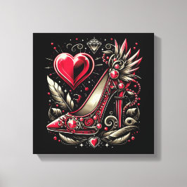 ステームパンクスタイルレッドスティレットハイヒール キャンバスプリント