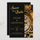 ステームパンクストラビガンザヴィンテージ結婚Clockwork's セーブザデート (正面/裏面)