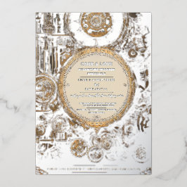 ステームパンクストラビガンザヴィンテージ結婚Clockwork's 箔招待状