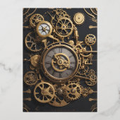 ステームパンクストラビガンザヴィンテージ結婚Clockwork's 箔招待状 (裏面)