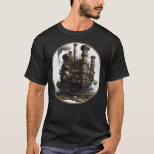 ステームパンクディストピア市レトロサイエンスフィクションメカニカルゲー Tシャツ