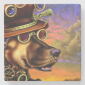 ステームパンクデジタルアートドッグポートレート ストーンコースター (正面)