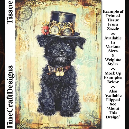ステームパンクハットDL1LFデコページの可愛い黒い子犬 薄葉紙