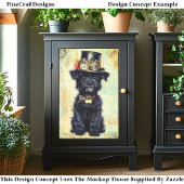 ステームパンクハットDL1LFデコページの可愛い黒い子犬 薄葉紙