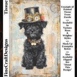 ステームパンクハットDL1Rデコページのかわいい黒い子犬 薄葉紙