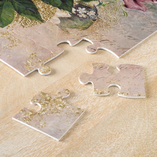 ステームパンクバラ |洗練されたピンクと金ゴールド ジグソーパズル (側面)