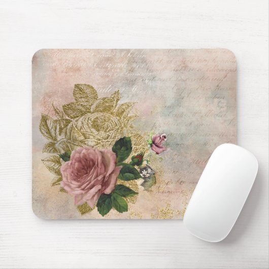 ステームパンクバラ |洗練されたピンクと金ゴールド マウスパッド (マウス)