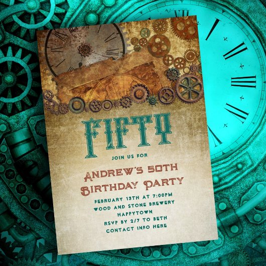 ステームパンクバースデーパーティオールド紙ギア 招待状