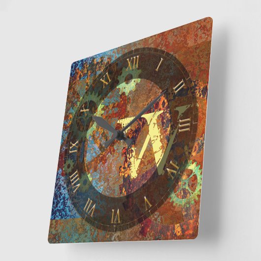 ステームパンクパーソナライズされたラスティClockworkギア スクエア壁時計 (傾斜)