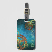 ステームパンクパーソナライズされたラスティClockworkギア ラゲッジタグ (正面縦)