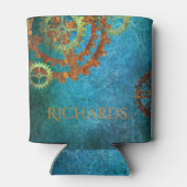 ステームパンクパーソナライズされたラスティClockworkギア 缶クーラー (裏面)