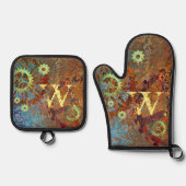 ステームパンクパーソナライズされたラスティClockworkギア 鍋つかみ&鍋敷きセット (正面)