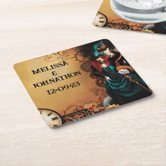 ステームパンクビクトリアンエレガンス結婚ズ スクエアペーパーコースター (アングル)