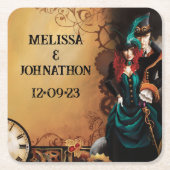 ステームパンクビクトリアンエレガンス結婚ズ スクエアペーパーコースター (正面)