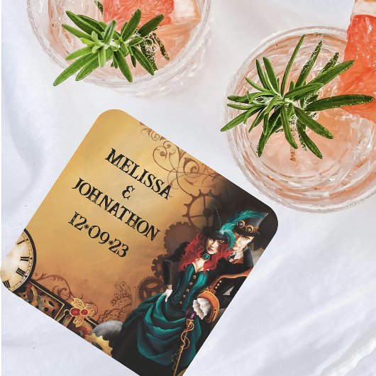 ステームパンクビクトリアンエレガンス結婚ズ スクエアペーパーコースター