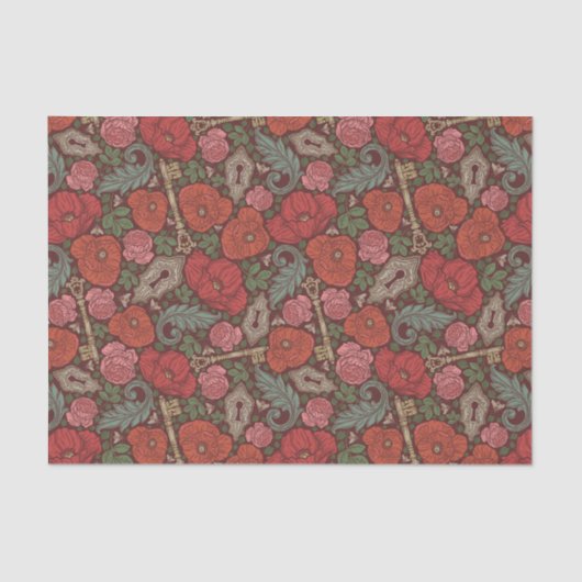ステームパンクビクトリアンオールドロック鍵レッドポピー 薄葉紙 (正面)