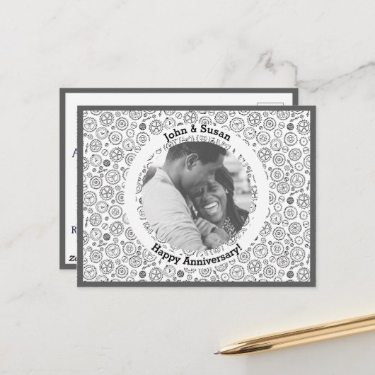 ステームパンクビクトリアンホワイト&ブラックギアClockwork シーズンポストカード (正面/裏面インサイチュ)