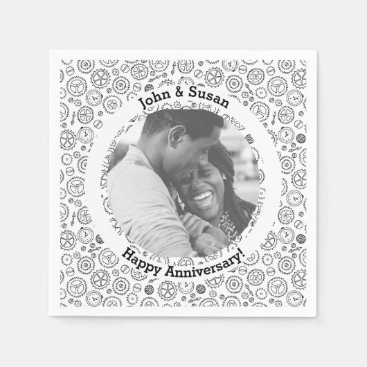 ステームパンクビクトリアンホワイト&ブラックギアClockwork スタンダードカクテルナプキン (正面)