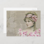 ステームパンクビクトリアンレディーピンク新聞はがき ポストカード (正面/裏面)