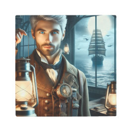 ステームパンクビクトリアンヴィンテージライトハウスキーパー メタルプリント