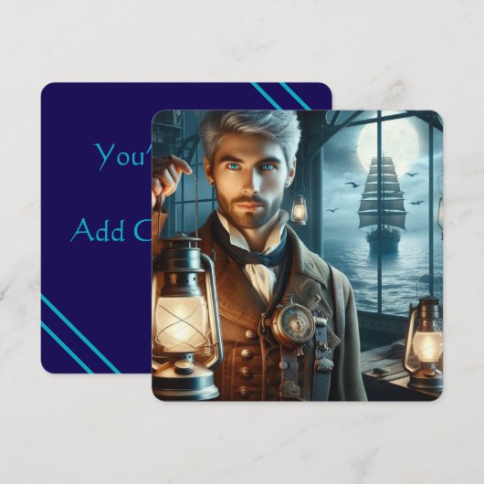 ステームパンクビクトリアンヴィンテージライトハウスキーパー 招待状 (正面/裏面)