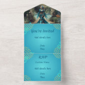 ステームパンクビクトリアンヴィンテージレディティール（緑がかった色）マーメイド オールインワン招待状 (内側)