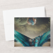 ステームパンクビクトリアンヴィンテージレディティール（緑がかった色）マーメイド オールインワン招待状 (裏面)