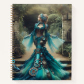 ステームパンクビクトリアンヴィンテージレディティール（緑がかった色）マーメイド ノートブック (正面)