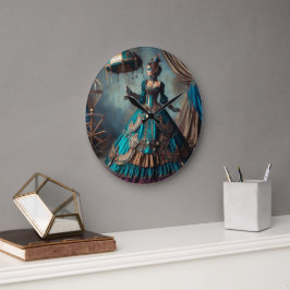 ステームパンクビクトリアンヴィンテージレディーサーカスパフォーマー ラージ壁時計