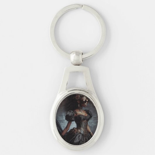 ステームパンクビクトリアンヴィンテージレディーブラックレイヴン キーホルダー (正面)