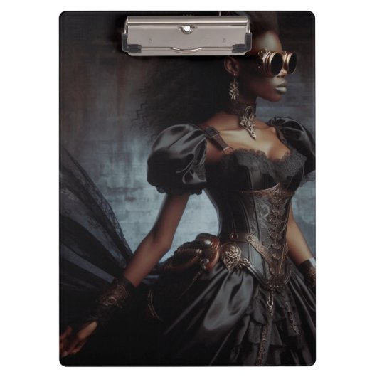 ステームパンクビクトリアンヴィンテージレディーブラックレイヴン クリップボード (正面)