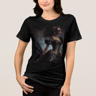 ステームパンクビクトリアンヴィンテージレディーブラックレイヴン トライブレンドTシャツ