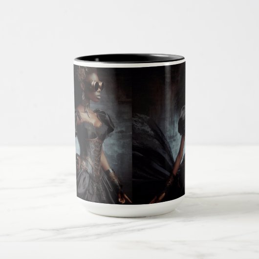 ステームパンクビクトリアンヴィンテージレディーブラックレイヴン マグカップ (中央)