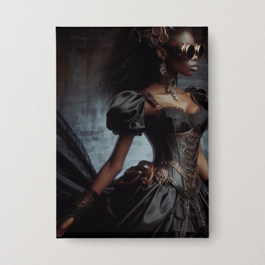 ステームパンクビクトリアンヴィンテージレディーブラックレイヴン 缶バッジ (正面)