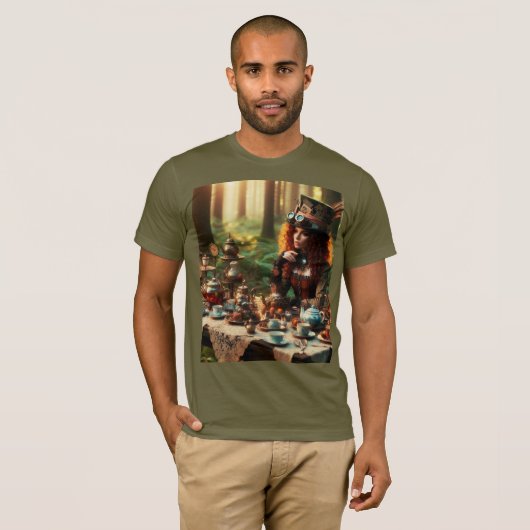 ステームパンクビクトリアンヴィンテージレディ不機嫌ハッター Tシャツ (正面フル)