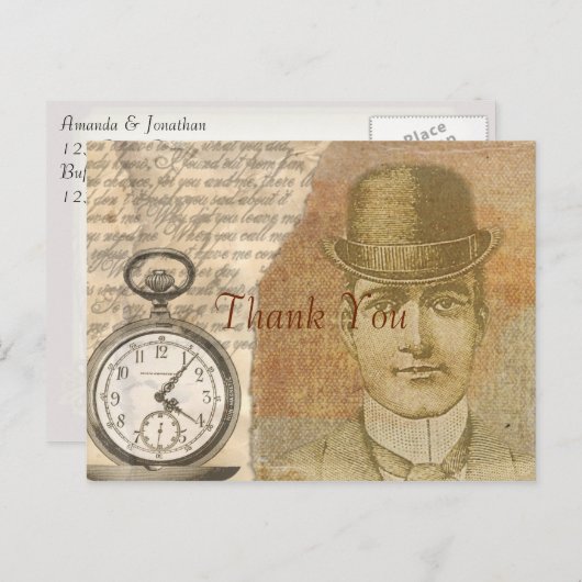 ステームパンクビクトリアンヴィンテージ紳士ありがとう ポストカード (正面/裏面)