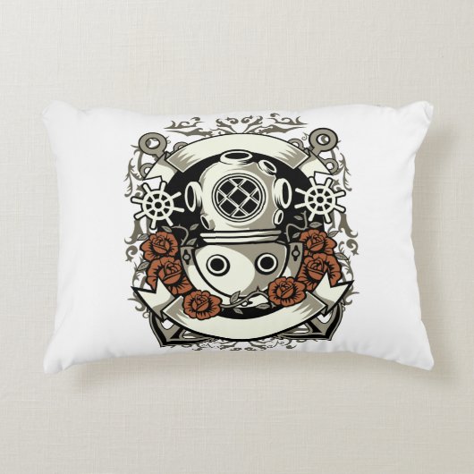 ステームパンクビクトリアン深いシーダイバーレッドローズ アクセントクッション (正面)