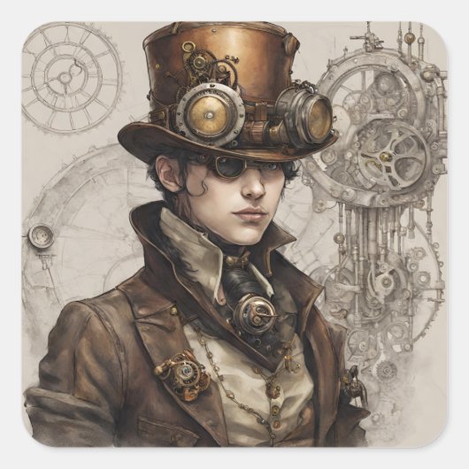 ステームパンクビクトリアン紳士のアートワーク スクエアシール (正面)