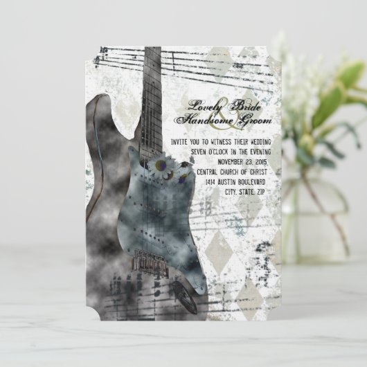ステームパンクファンキーギター音楽結婚式招待状 招待状 (スタンド正面)