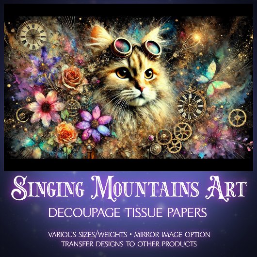 ステームパンクフローラファンタジーキャットポートレートデカップージ 薄葉紙