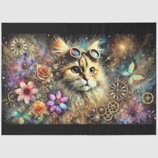 ステームパンクフローラファンタジーキャットポートレートデカップージ 薄葉紙 (正面)