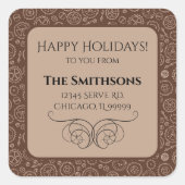 ステームパンクブラウン&ホワイトギア差出人住所 スクエアシール (正面)