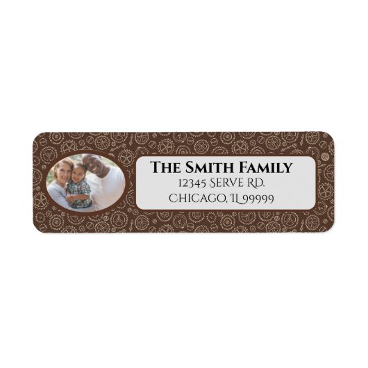 ステームパンクブラウン&ホワイトギア差出人住所 ラベル (正面)